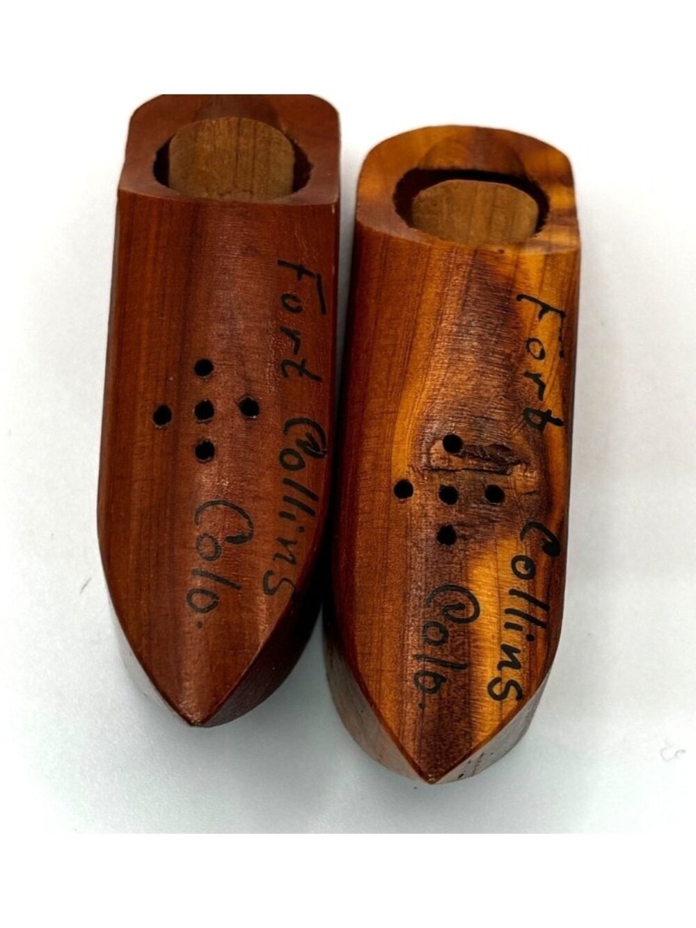 Vintage Cedar Wood Clogs Fort Collins Colorado Salt & Pepper Shakers